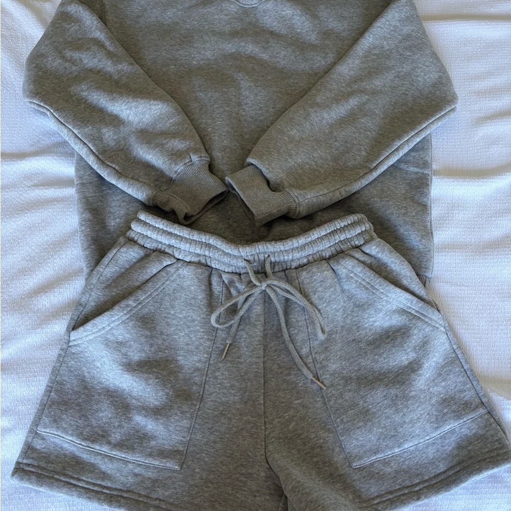 Gray Sweatshirt and Shorts Set